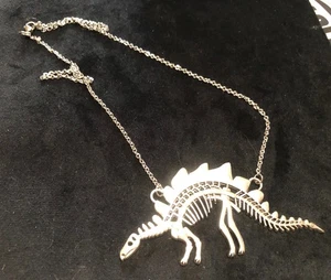 Silver Toned Brontosaurus Necklace UNIQUE Dinosaur Boned Adjustable Length 18” - Picture 1 of 2