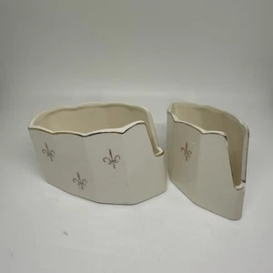 Vintage Besteckhalter Löffelablage Elfenbein Porzellan Gold Fleur De Lis Japan - Bild 1 von 17