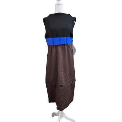 NEW Emilio Pucci Silk Wool Sleeveless Dress Black Brown Blue Bow Womens 10 - Image 1 of 4