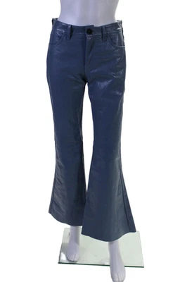 Calça feminina Marni couro azul empoeirado cintura alta perna alargada tamanho 38 - Imagem 1 de 4