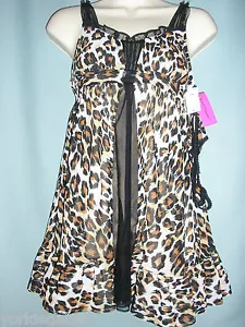 Betsey Johnson Black and Brown Leopard Chiffon Gown + Thong Size Small - Picture 1 of 1
