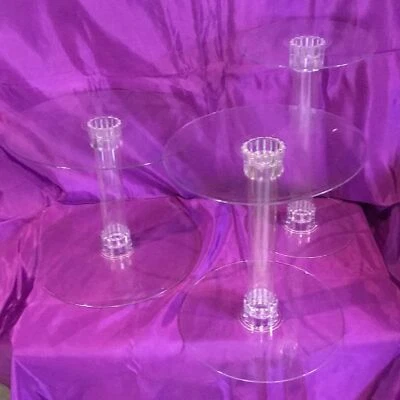 Set of 3 acrylic transparent cake/cupcake table stands tiered 12" 10" & 8" READ - Image 1 of 4