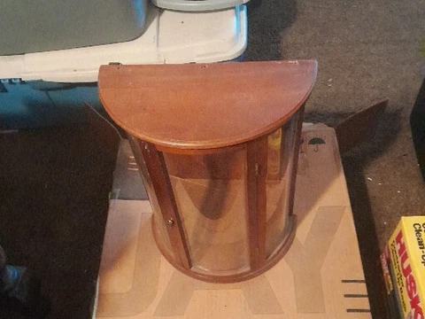 Wooden Convex Glass Miniture Curio Cabinet Top Piece Is Missing Cover