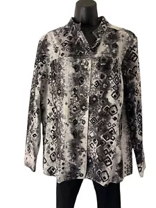 Chicos Jacket Women XL Button Up Pockets Snake Print Lightweight Mandarin Collar - Picture 1 of 8