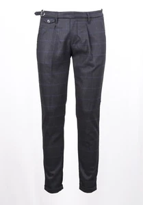 MORO-PANTALONE CHINO SLIM FLANELLA A QUADRI STRETCH NERO ANTRACITE CON CINTURINO - Foto 1 di 6