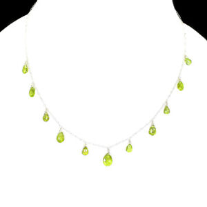 Unheated Briolette Green Peridot 10x7mm 925 Sterling Silver Necklace 16 Inches