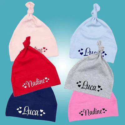 Babybugz Babymütze Herzen Mütze mit Knoten Personalisiert mit Name Wunschname