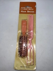 Vintage Deluxe Quality Nylon Bristle Brush And Comb Pink Sealed NOS - Picture 1 of 6