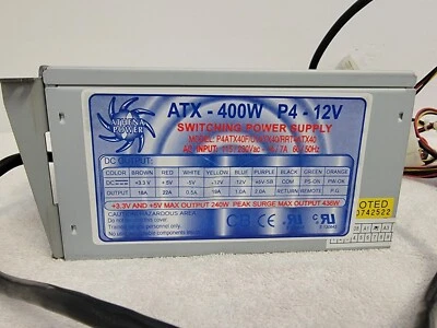 Athena Power ATX-400W P4-12V Switching Power Supply P4ATX40F/U1ATX40/RRT4ATX40 - Image 1 of 4
