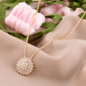 1.16 Ct Lab Grown CVD Diamond Round Charm Pendant 14k Yellow Gold Necklace Gift - Picture 1 of 8