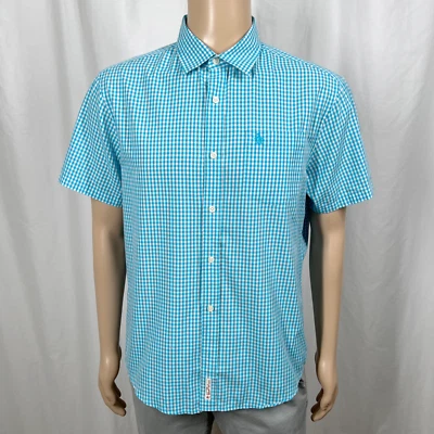 Original Penguin Men Large Blue White Gingham Check Short Sleeve Button-Up Shirt - Image 1 of 4