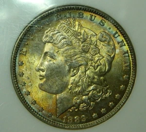1889 Morgan Dollaro d'argento classificato NGC MS63 Monster Rainbow Tonizzata (lotto # 16-3) - Foto 1 di 15