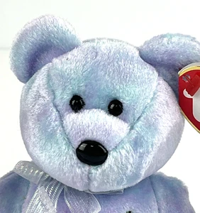 Ty Beanie Babies ISSY Four Seasons Hotel Cheng Mai Beanie Plush Bear Blue Purple - Picture 1 of 11