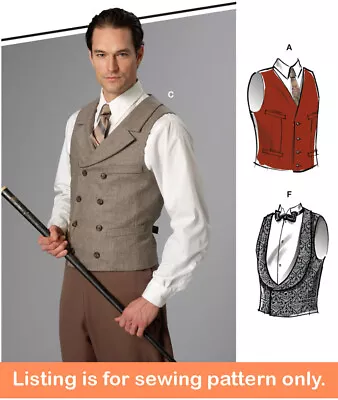 SEWING PATTERN Mens Vest - Regency Victorian Steampunk Bridgerton Costume 8133 - Image 1 of 3
