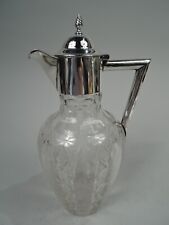 Edwardian Decanter Antique Barware English Sterling Silver Cut-Glass Aitken 1902