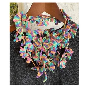 Crochet fancy flowered multi colors cotton handcrafted necklace - Picture 1 of 4