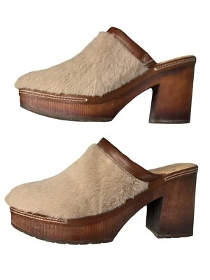 Korks Womens Lori Faux Fur Brown Chunky Platform Clogs Size 10 Boho Daisy Jones - Image 1 of 4