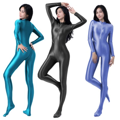 AMORESY Oil Women Glitzer Einteiler Langarm Overalls Elasthan Jumpsuit Bodysuit - Bild 1 von 4