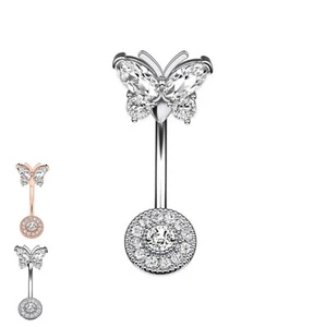 Piercing ombelico a curvo in acciaio inox farfalla cristallo CZ per donna ragazz - Imagen 1 de 5