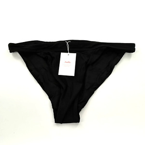 Andie Swim Solid Black Banded Cheeky Ribbed Bikini Bottom NEW Women's Size XL