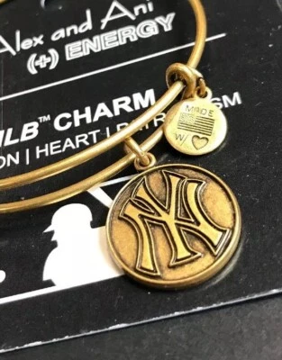 Alex And Ani New York Yankees NYY Logo Charm Rafaelian Gold Bangle AS12NYY01RG - Image 1 of 4