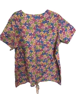 SB Scrubs V-Neck Nurse Medical Vet Top - Colorful Butterflies Size Large Spring - Picture 1 of 18