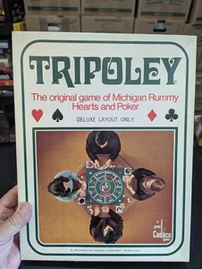 TRIPOLEY DELUXE VINYL PLAYMAT + NEW DECK of CARDS / 100% COMPLETE 1969 / rummy - Picture 1 of 14