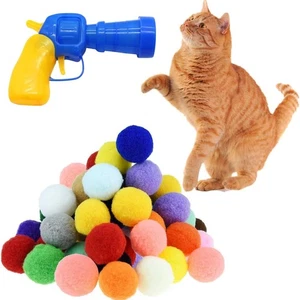 30 Pcs Soft Pom Pom Balls for Kittens with Cat Ball Launcher Toy, Interactive... - Foto 1 di 7