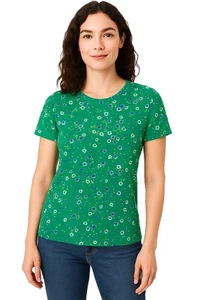 LOFT Floral Top Womens M Blue Green Round Crew Neck Soft Comfort Tee Shirt NEW - Picture 1 of 5