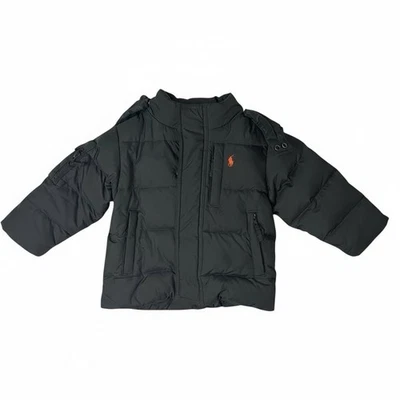 Polo Ralph Lauren Down Puffer Jacket Kids Boys 12M Black Removable Hood Parka - Image 1 of 4