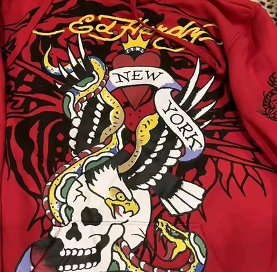 Ed Hardy 季节性骷髅印花连帽衫时尚街头霸王 — 第 1/4 张图片