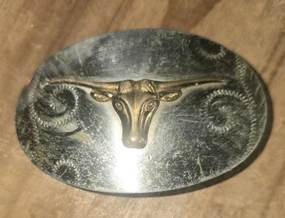 Vintage Child's Longhorn Belt Buckle By Lyntone Of OKC Made Of Nickel Silver - Image 1 of 4