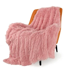 Fuzzy Faux Fur Throw Blanket 50x60 Reversible Lightweight Fluffy Cozy Plush Comf - Picture 1 of 7