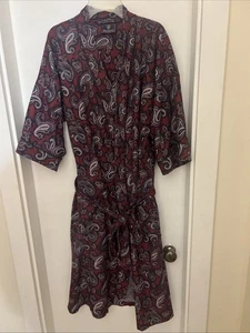 Men’s Barrington Vintage Flannel Waist Tie Robe Maroon Paisley OSFM - Picture 1 of 5