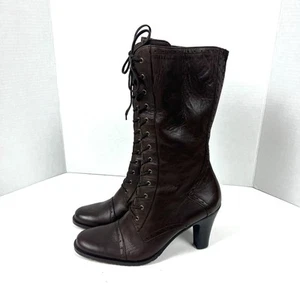 Paul Green Brown Lace up Leather Boot UK 5.5 US 8 Heel Edwardian Victorian Retro - Picture 1 of 12