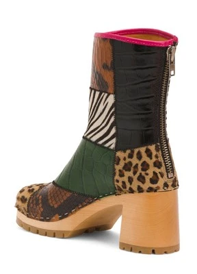 Bota Sueca Hasbeens Selva Patchwork Alta Multi Estampa Tamanco de Salto de Madeira 37 NOVA - Imagem 1 de 2