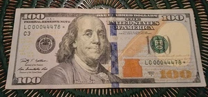 2009 A $100 dollar bill ⭐️STAR NOTE⭐️  Serial # 00044478 Triplets NICE! - Picture 1 of 3