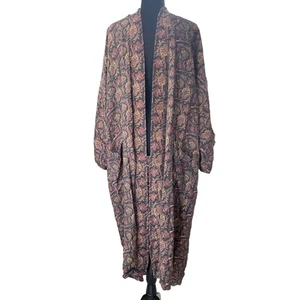 Silk Paisley Long Robe Men One Size Black Red Boho Vintage Maximalist Loungewear - Picture 1 of 7