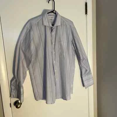 Camisa de vestir Lucasini azul a rayas talla 16 1/4 32-33 Foto 1 de 4