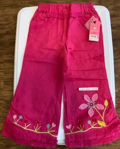 NWT Oilily Delle Hot Pink Fuchsia Cotton Linen Pants Flowers Sz 104 US 4 5  - Picture 1 of 6