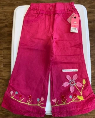 Новый с Ярлыками Oilily Delle ярко розовый фуксия хлопок льняные брюки цветы размер 104 США 4 5  - Изображение 1 из 4