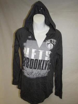 New-Minor-Flaw Brooklyn Nets Womens M Medium Adidas V-Neck Light Hoodie Shirt - Image 1 of 4