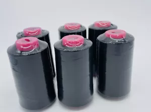 6 Big Spools BLACK Sewing Machine Serger Thread Spools 6000 YARDS / Cone T27 S/2 - Picture 1 of 11