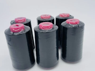 6 Big Spools BLACK Sewing Machine Serger Thread Spools 6000 YARDS / Cone T27 S/2 - Image 1 of 4