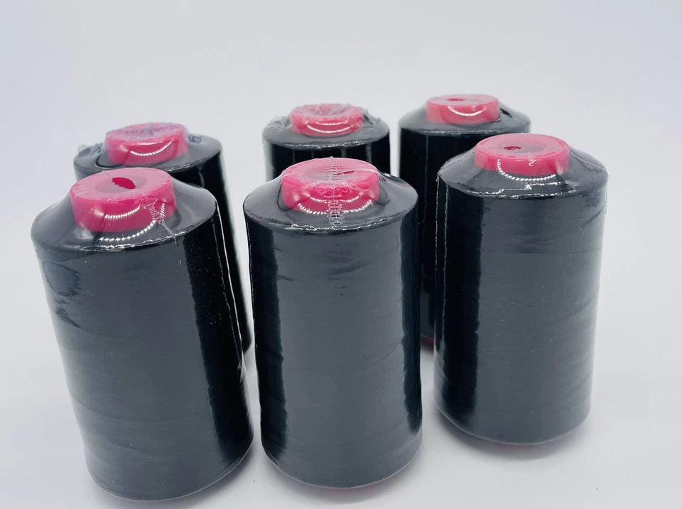6 Big Spools BLACK Sewing Machine Serger Thread Spools 6000 YARDS / Cone T27 S/2 - Image 1 of 4