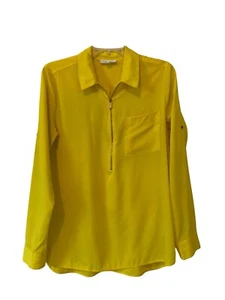 Calvin Klein Damen Bluse Langarm Roll Tap Half Zip Shirt HOT YELLOW GR. M - Bild 1 von 11