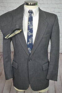 Geoffrey Beene Mens Gray Wool Window-Pane Pleated 2pc Suit 41R Jacket 35/30 Pant