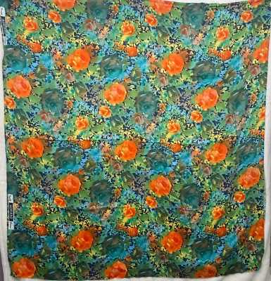Tela Floral Diseño Adriano Coreano Brillante Vibrante Naranja Azul Verde 2yds 22" Foto 1 de 4