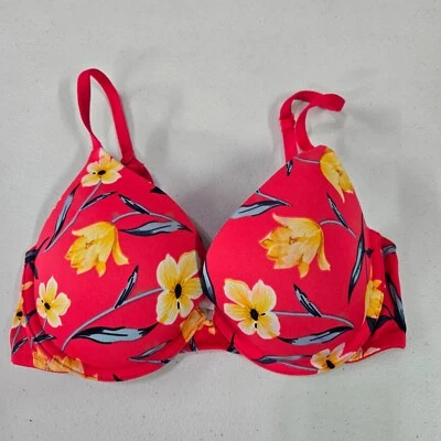 Sujetador ROSA Victoria's Secret para mujer 32C rojo floral usar en todas partes push up Foto 1 de 4
