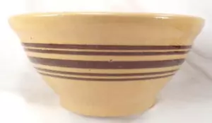 Yellowware Nesting Mixing Bowl 5 Brown Bands 8.25in Primitive Antique As Is - Picture 1 of 7